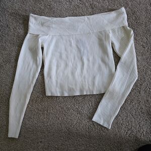 Off-Shoulder Ribbed Long Sleeve Top